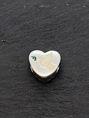 Pandora Hope White Dove Heart Charm Sterling Silver Jewelry